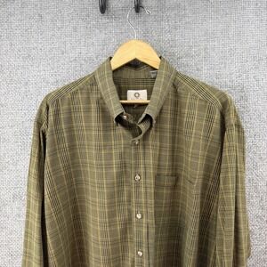 Viyella Button Down Shirt Mens XXL Green Plaid Cotton Wool Blend USA Vintage